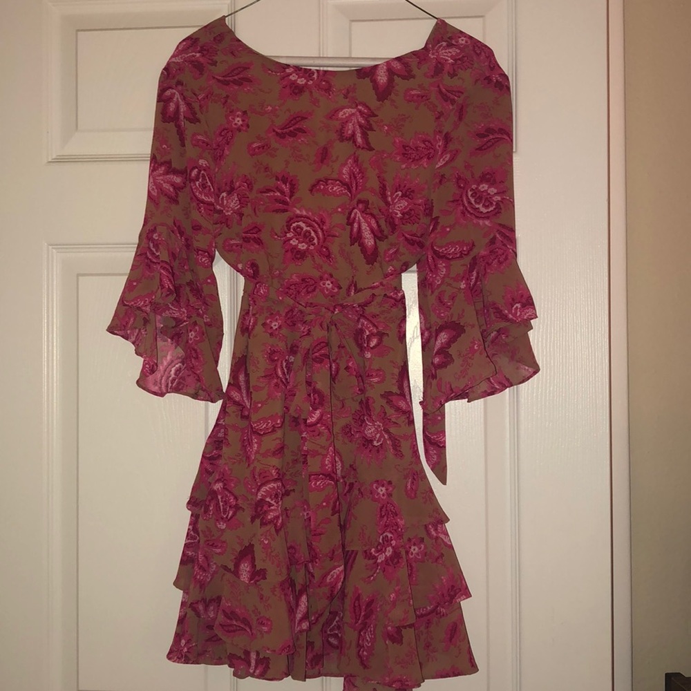 Sundae Muse Pink and Nude Floral Ruffle Dress